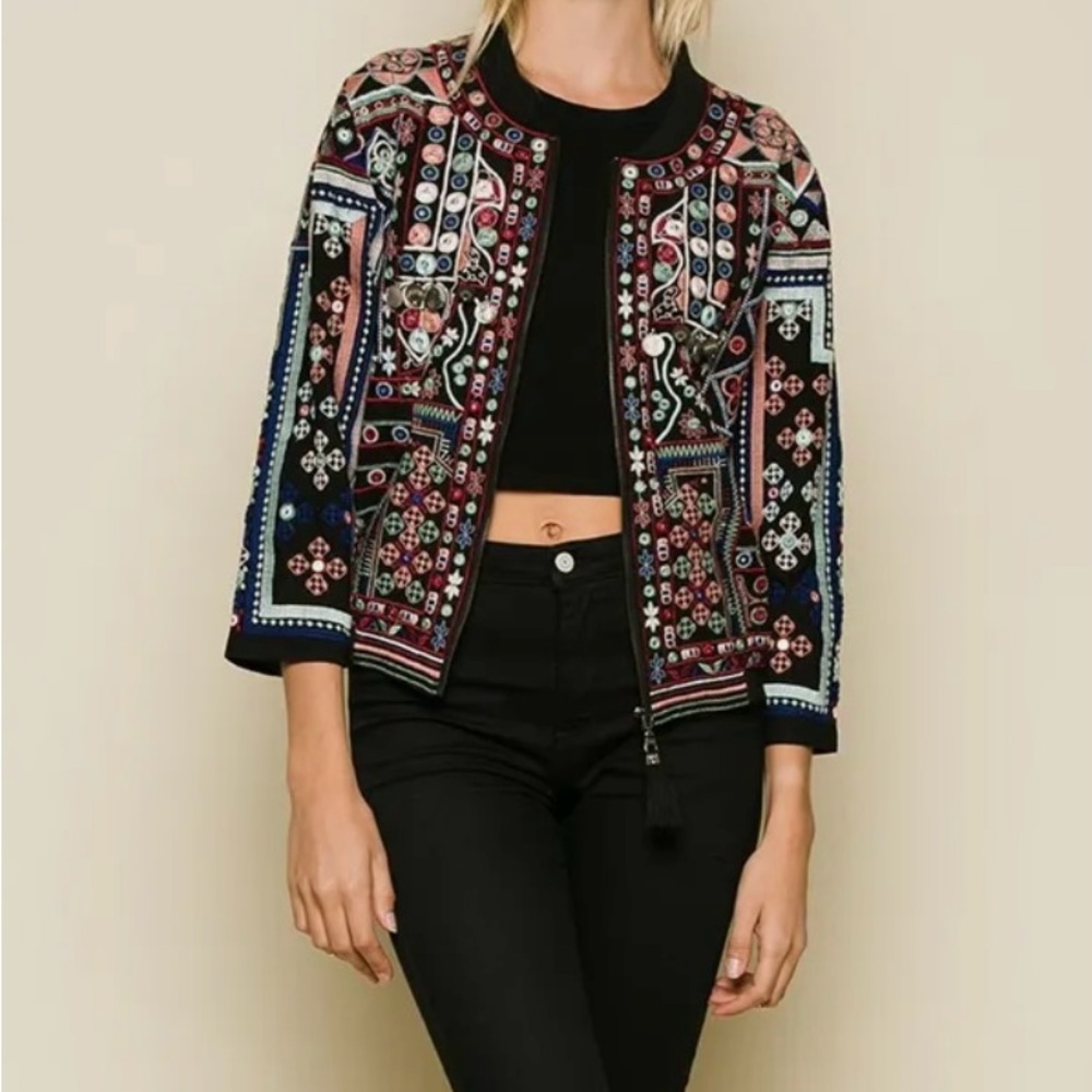 Embroidered Black Jacket From anthropologie